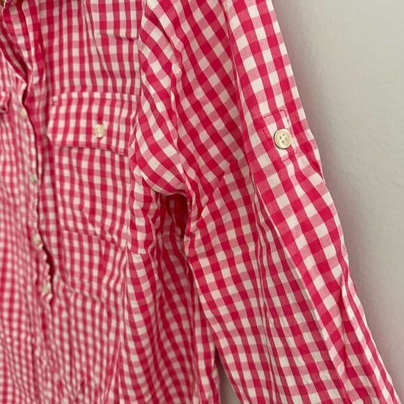 Talbots Pink White Gingham Roll Sleeve Top Large - Picture 5 of 6